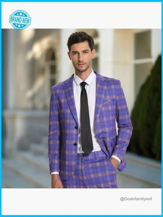 Classic Slim Fit Plaid Blazer Casual Sport Coat for Wedding Party - Picture 2 of 7